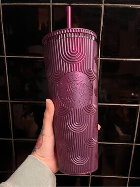 Venti Starbucks Plum Iridescent Blue Textured Reusable Tumbler with Straw